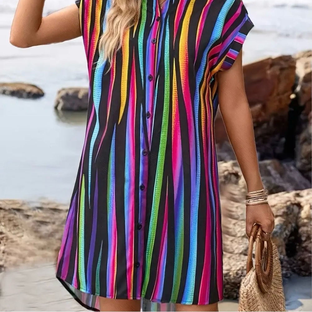 Rainbow Striped Beach Cover Up Dress